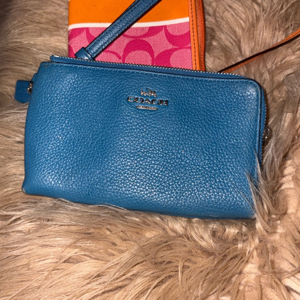 Coach Teal Leather Wristlet
